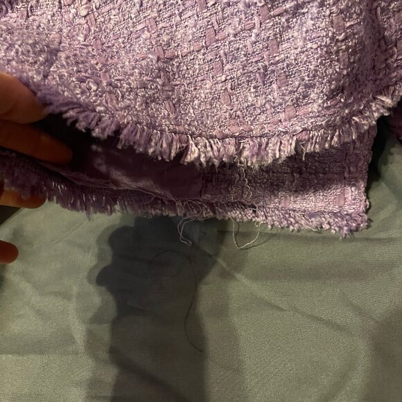 Womens ZARA Lilac Rhinestone Button-Up Front, Sleeveless, Tweed, Mini Dress - Picture 9 of 12